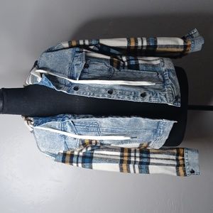 Denim & Plaid Hooded Jacket